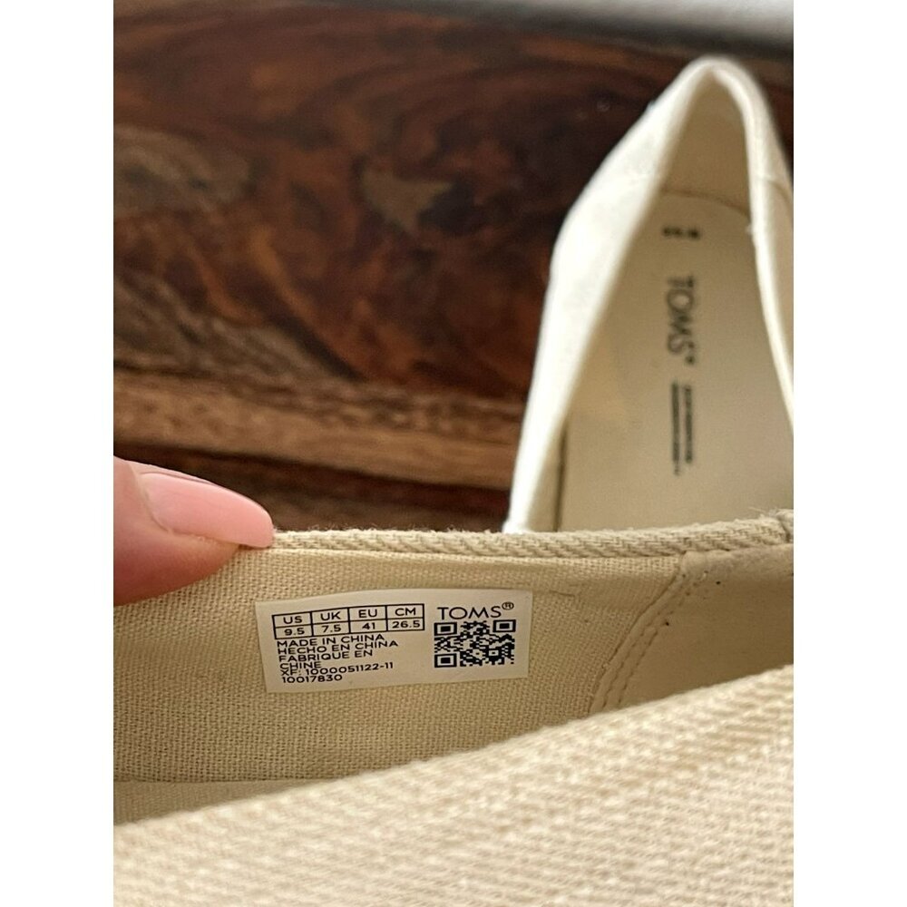 Toms Shoes Womens 9.5 Alpargata Slip On Beige Linen Platform Espadrille Rope Tan - Picture 6 of 6